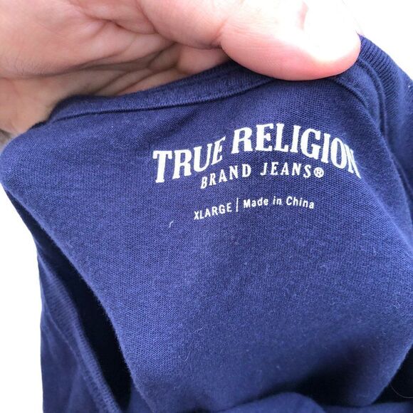 RARE True Religion Shirt Logo Crew Navy XL - Picture 6 of 7
